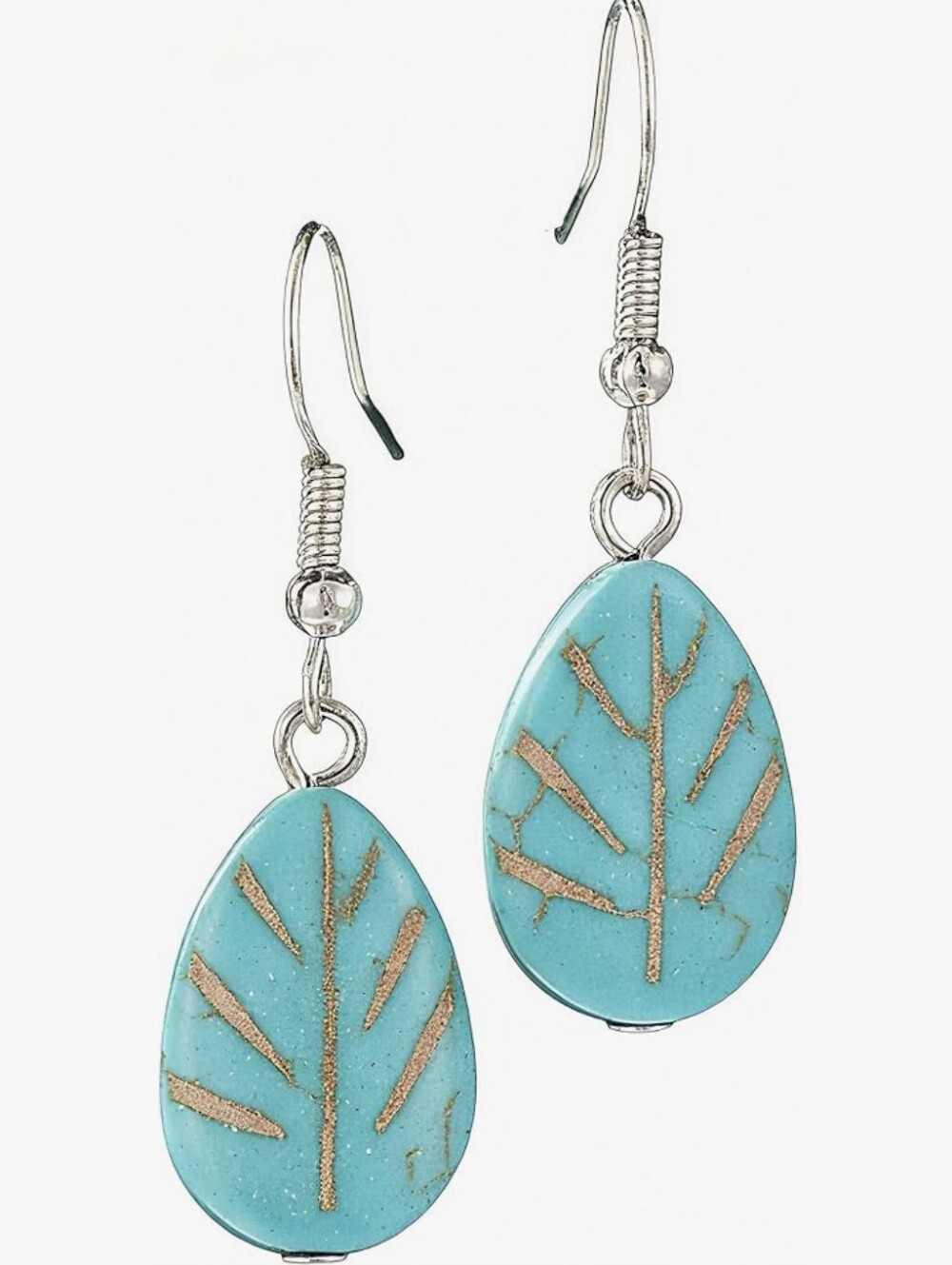 Turquoise Teardrop Leaf Dangle Earrings
